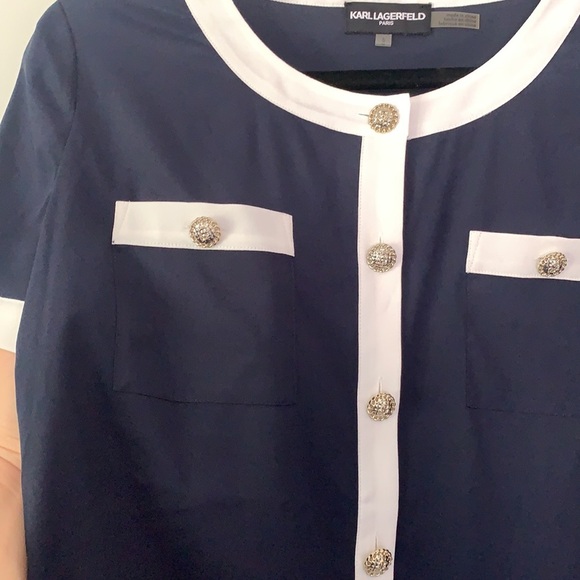 NWOT Karl lagerfeld navy white Button Top - Picture 2 of 5